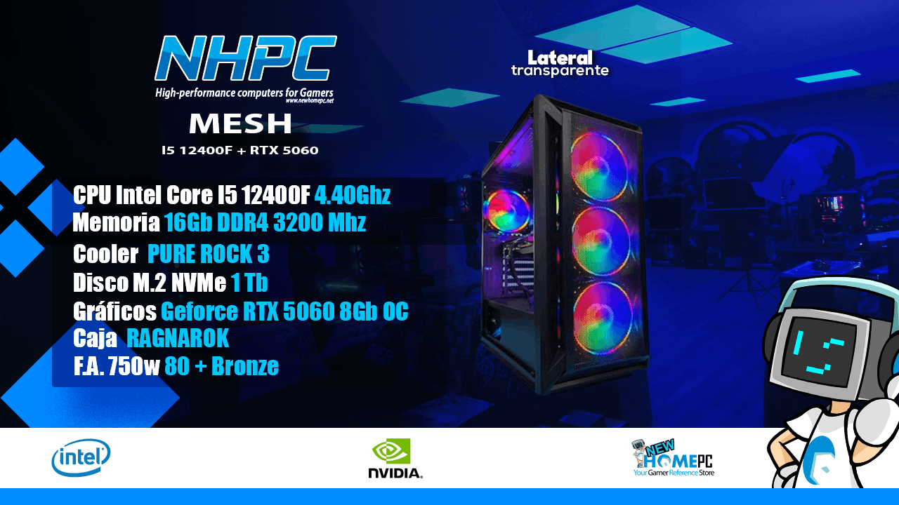 PC gaming NHPC Mesh - I5 12400F - 16Gb - RTX 5060 - 1TB